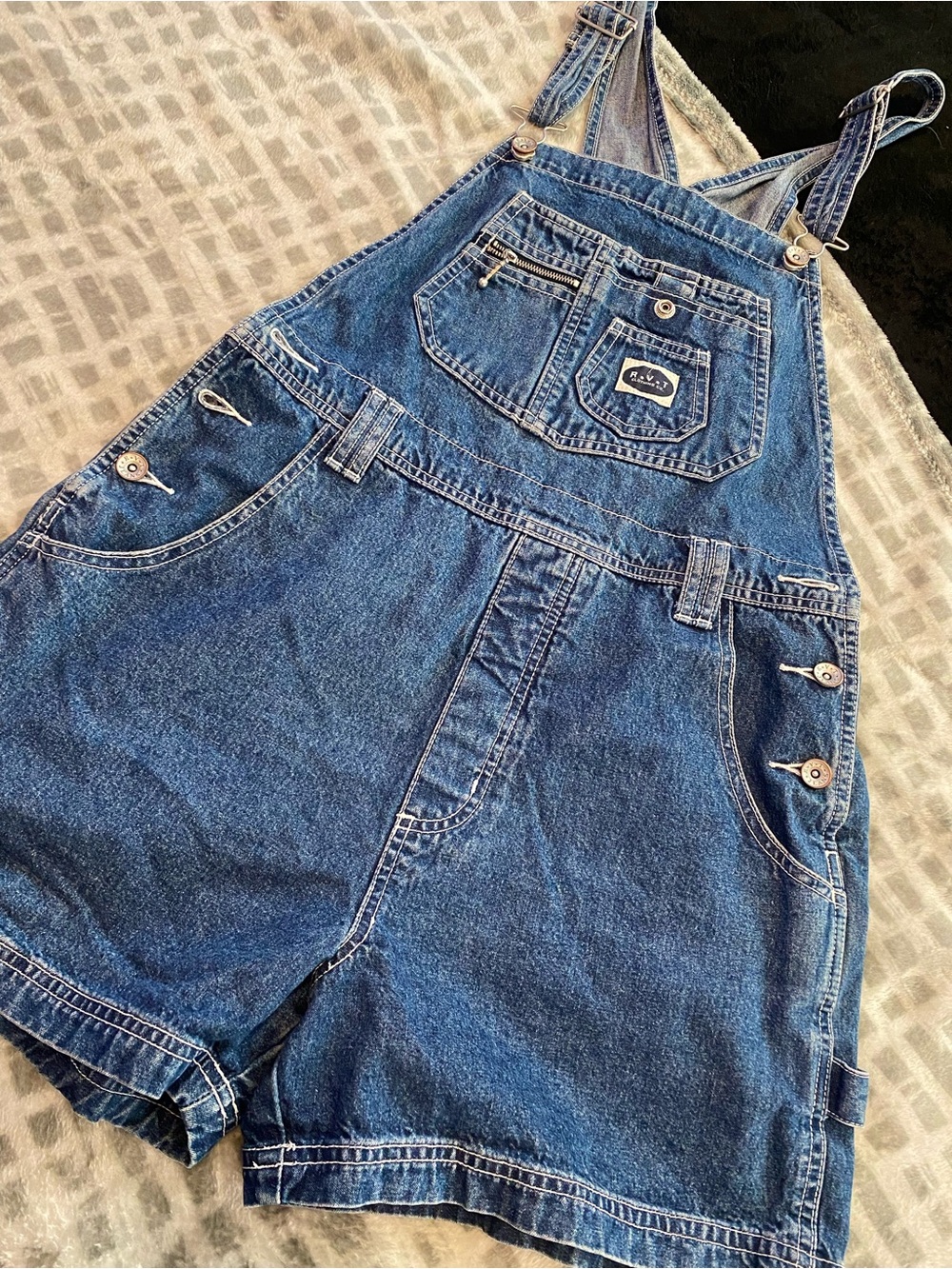 RVT Denim Short Overalls in Dark Blue